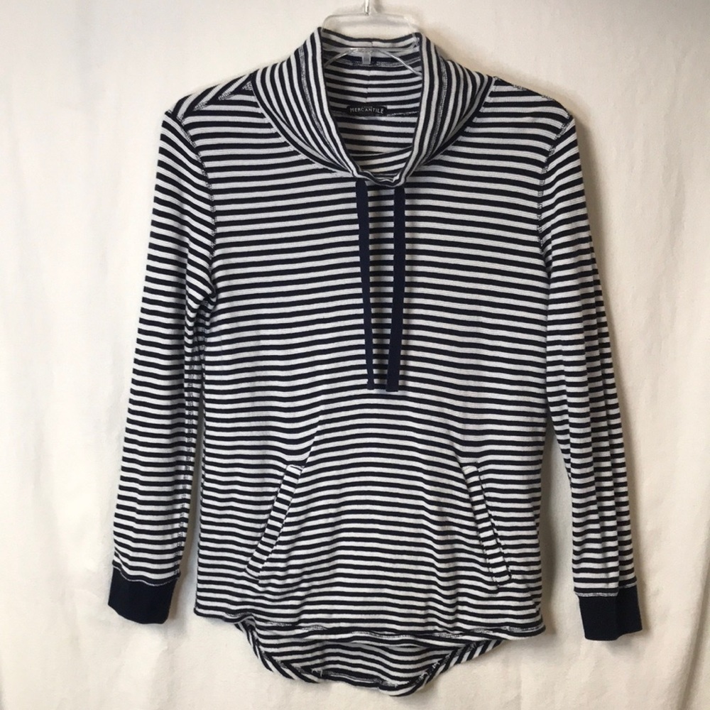 JCREW Mercantile Women’s Sweatshirt Style Top Navy White Stripe Drawstring Sz M